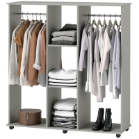 HOMCOM Open Wardrobe Double Mobile Storage Shelves Organizer W/6 Wheels-Grey(m-11)
