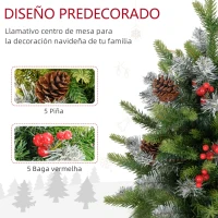 HOMCOM Árbol de Navidad Sobremesa 60 cm con 20 Luces LED 141 Ramas 5 Piñas 5 Racimos de Bayas Rojas y Soporte de Metal Verde(m-5)