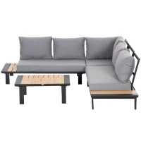 Outsunny 4 Pieces Aluminium Garden Furniture Set L Shape Sofa Set with Tables, Cushions for Indoor, Garden, Patio, Dark Grey(m-11)