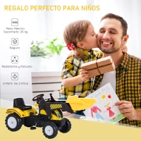 HOMCOM Tractor Pedal Excavadora Camión + Pala Delantera para Niños 3 Años Juguete de Montar Coche Pedales Carga 35kg 114x41x52cm Metal y Plástico(m-4)