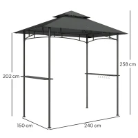 Outsunny 8' x 5' Grill Gazebo, Double Tiered BBQ Gazebo Shelter Canopy with LED Lights, 2 Side Shelves, Hooks, Dark Grey(m-3)