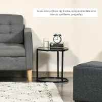 HOMCOM Juego de 2 Mesas Auxiliares Redondas Apilables Mesas Nidos con Encimera en Efecto de Mármol Ø60x46 cm y Ø40x40 cm Negro(m-5)