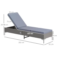 Outsunny Outdoor PE Rattan Sun Lounger, Multi-position Backrest Adjustable Single Recliner Sunbed Daybed with Removeable & Washable Cushion, for Patio, Garden, Dark Grey(m-3)