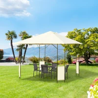 Outsunny Gazebo 3x3 m con Tettuccio Rinforzato e 4 Viti, in Acciaio Verniciato a Polvere, Nero e Crema(m-2)