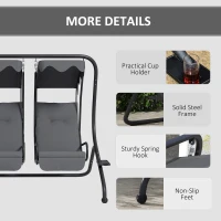 Outsunny Canopy Swing Chair Modern Garden Swing Seat Outdoor Relax Chairs w/ 2 Separate Chairs, Cushions and Removable Shade Canopy, Grey(m-5)