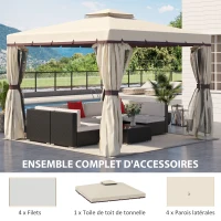 Outsunny Toile de rechange pour pavillon tonnelle tente polyester haute densité 4 rideaux 4 moustiquaires 296 x 296 cm beige(m-4)
