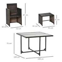 Outsunny Conjunto de Muebles de Jardín Comedor 9 Piezas de Ratán Apilables con Cojines para Terraza 1 Mesa 4 Sillas y 4 Taburetes de Exterior Elegante Marrón(m-3)