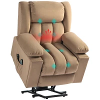 HOMCOM Velvet-Feel Electric Riser, Recliner and Massage Armchair - Light Brown(m-10)