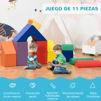 HOMCOM Juego de 11 Bloques de Espuma para Niños Bloques Psicomotricidad Figuras de Construcción 50x50x25 cm Multicolor(m-4)