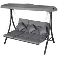 Outsunny 3 Seater Garden Swing Seat Outdoor Swing Chairs Chaise Lounge Padded Seat Hammock Canopy Porch Patio Bench Bed Recliner Sun Lounger - Grey(m-10)