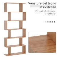 HOMCOM Libreria Legno Design Moderno con 6 Ripiani Legno Naturale 80 × 23 × 192cm(m-7)