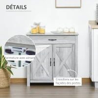 HOMCOM Buffet salon, meuble de rangement avec tiroir, 2 portes de grange et étagère réglable, buffet salle à manger et cuisine, 80 x 39,7 x 80 cm, aspect bois gris clair(m-7)