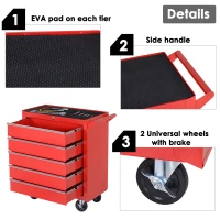 DURHAND 5-Drawer Tool Box on Wheels 150KG Load Tool Storage Cabinet with EVA Pad, Red(m-5)