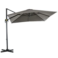 Outsunny Ombrellone da Giardino a Manovella 2.5x2.5 m con Rotazione 360° e Parasole Regolabile, Grigio Chiaro(m-10)