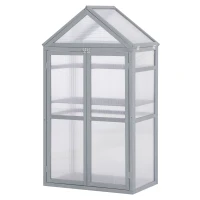 Outsunny Garden Cold Frame Polycarbonate Greenhouse with Adjustable Shelves, Double Doors, Openable Top Covers, Grow House for Flower Vegetable Plants, 80 x 47 x 138cm, Grey(m-13)