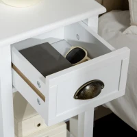 HOMCOM Mesa Auxiliar Mesita de Noche con Cajón y Estante de Almacenamiento Estilo Moderno para Salón Dormitorio 30x30x75 cm Blanco(m-9)