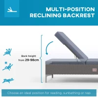 Outsunny Outdoor PE Rattan Sun Lounger, Multi-position Backrest Adjustable Single Recliner Sunbed Daybed with Removeable & Washable Cushion, for Patio, Garden, Dark Grey(m-4)
