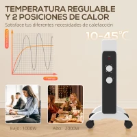 HOMCOM Radiador Eléctrico bajo Consumo 2000 W Calefactor de Mica con Protección contra Vuelcos y Sobrecalentamiento Blanco(m-5)