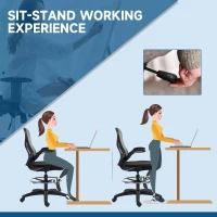 Vinsetto Adjustable Mesh Standing Desk Chair with Flip-up Armrests Lumbar Support Armrests Adjustable Footrest Ring, Dark Grey(m-5)