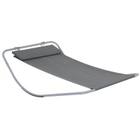 Outsunny Rocking Sun Lounger, Single Garden Lounger Sunbed with Headrest Pillows, Texteline Outdoor Rocking Chair Swing Hammock Daybed with Metal Frame for Patio, Terrace, 212 x 132 x 66 cm, Grey(m-11)