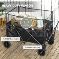 Outsunny Folding Garden Trolley, 180L Wagon Cart with Extendable Side Walls, for Beach, Camping, Festival, Black(m-8)