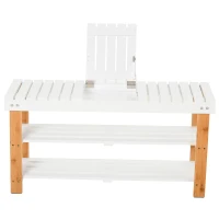 HOMCOM Shoe Bench, 3-Tier Wooden Shoe Rack with Hidden Storage Compartment, Slatted Shelves, Home Storage Unit, Hallway Furniture, Natural, 90L x 29W x45H cm(m-8)