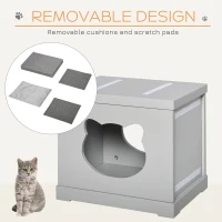PawHut Cat House Bed Kitten Cave Cube Indoor for Small Pet with Removable Sisal Scratching Pads Soft Cushions, 41x30x36 cm, Grey(m-5)