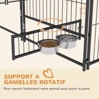 PawHut Chenil extérieur pour chiens en acier et tissu Oxford avec support gamelle toit 211 x 211 x 151 cm noir et café(m-6)