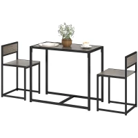 HOMCOM Dining Table and Chairs Set 2, Dining Room Sets, Rectangular Space Saving Table and 2 Chairs for Compact Kitchens, Steel Frame, Grey Wood-Effect(m-11)