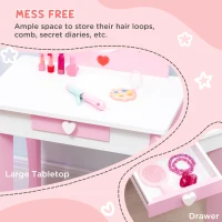 ZONEKIZ Kids Dressing table Set w/ Mirror, Stool, Drawer, Cute Patterns, for Ages 3-6 Years - Pink(m-5)