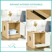 PawHut Mobile Lettiera per Gatti con 2 Ante e Ripiano Interno Estraibile, 60x55x62.5cm - Bianco e Legno(m-5)