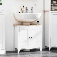 kleankin Under Sink Cabinet, Bathroom Sink Cabinet with 2 Doors, Pedestal Under Sink Design, Freestanding Bathroom Cupboard with Adjustable Shelf, White(m-10)