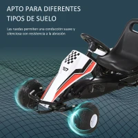HOMCOM Go Kart a Pedales para Niños de +3 Años Coche de Pedales Infantil con Asiento Ajustable y Freno de Mano 104x66x57 cm Blanco y Negro(m-6)