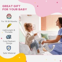 HOMCOM Kids Elephant-Designed Rocking Horse, with Safety Belt, Wooden Base, for Ages 18-36 Months - Grey(m-4)