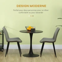 HOMCOM Lot de 4 chaises de salle à manger chaise de cuisine assise en similicuir pieds en acier avec dossier gris foncé(m-4)