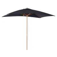 Outsunny 2 x 3m Wooden Garden Parasol Umbrella Outdoor Sun Shade Canopy, Black(m-14)