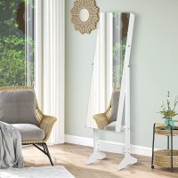 HOMCOM Jewelry Cabinet Standing Mirror Full Length Makeup Lockable Armoire Storage Organizer White(m-4)