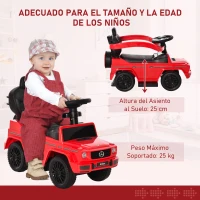 HOMCOM Coche Correpasillos para Niños de 1-3 Años con Licencia Mercedes G350 Capota Extraíble y Barandilla 85,5x40,5x95 cm Rojo(m-5)