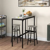 HOMCOM 3 Piece Bar Table Set with 2 Stools, Industrial Bar Table and Stool Set, Dining Table and Chair Set, Grey(m-2)