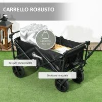 Outsunny Carrello da Giardino 110L con Maniglia Telescopica e Tettuccio in Acciaio e Tessuto Oxford, Nero(m-8)