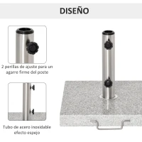 Outsunny Base de Sombrilla Exterior Universal 25 kg de Mármol con 2 Ruedas y Asa de Transporte Tubo de Ø35/38/48 mm Soporte de Parasol para Jardín Balcón Patio 40x40x36 cm Gris(m-7)