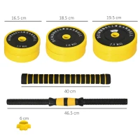 HOMCOM 25KG Dumbbell & Barbell  Adjustable Set Plate Bar Clamp Rod Home Gym Sports Area Exercise Ergonomic(m-3)