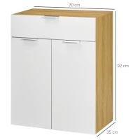 HOMCOM Aparador de Salón Armario Multiusos de Alto Brillo con Cajón 2 Puertas y Estantes Ajustables 70x35x92cm Blanco y Natural(m-3)
