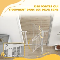 PawHut Barrière de sécurité chien système de double verrouillage montage par pression ou perçage largeur 76-104 cm blanc(m-8)