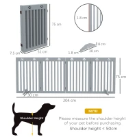 PawHut Wooden Pet Gate Foldable Freestanding Dog Safety Barrier w/ Support Feet, Grey(m-3)