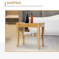 HOMCOM Sgabello da Bagno in Bambù Naturale con Ripiano Portaoggetti per Anziani e Disabili Portata 100kg 47.5x26x44.5cm(m-7)