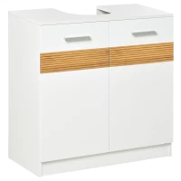 kleankin Meuble salle de bain sous lavabo - meuble sous-vasque - style cosy chic bandeau 10 bambous placard 2 portes avec étagère MDF dim. 60L x 30l x 60,5H cm blanc(m-1)