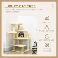 PawHut Sisal 100cm Cat Tree Tower with Sisal Scratching Post Cream White(m-4)