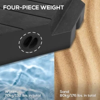 Outsunny Umbrella Weights for Cantilever Parasols, Set of 4 Heavy Duty Parasol Base Stand Weights, 80kg Sand or 60kg Water Filled, Black(m-5)