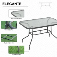Outsunny Tavolo da Giardino con Foro per Ombrellone, Arredamento da Esterno in Metallo e Vetro 120x80x70cm Grigio(m-5)